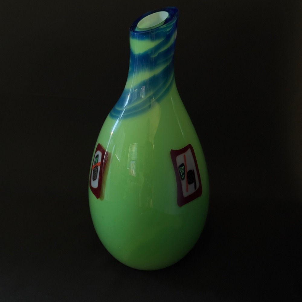 John Oakes Vase Signed 2006 Hand Blown Art Glass Green Blue Studio Glass